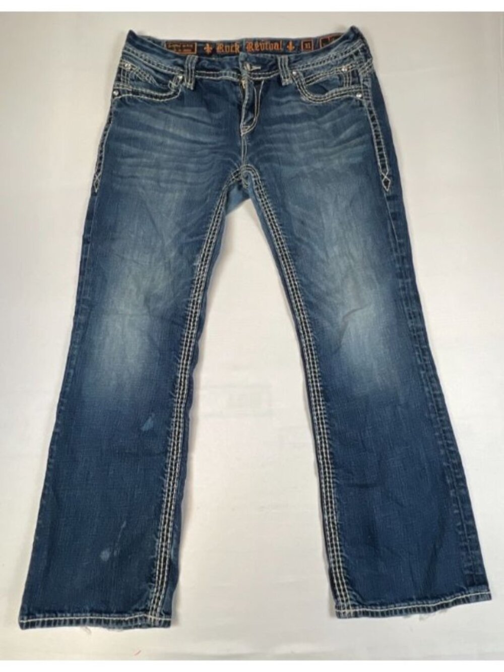 Rock Revival Women’s Size 31 Liz Easy Bootcut Denim Jeans Embellished Pockets